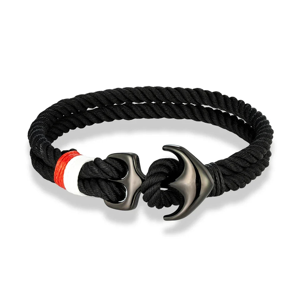MKENDN Anchor Bracelet – Double Strand Nautical Waterproof Rope with Black Stainless Steel Sport Buckle for Men & Women