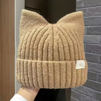 Cute Cat Ears Beanie for Women – Warm Autumn Winter Knitted Hat, Sweet Ear Protection Pullover