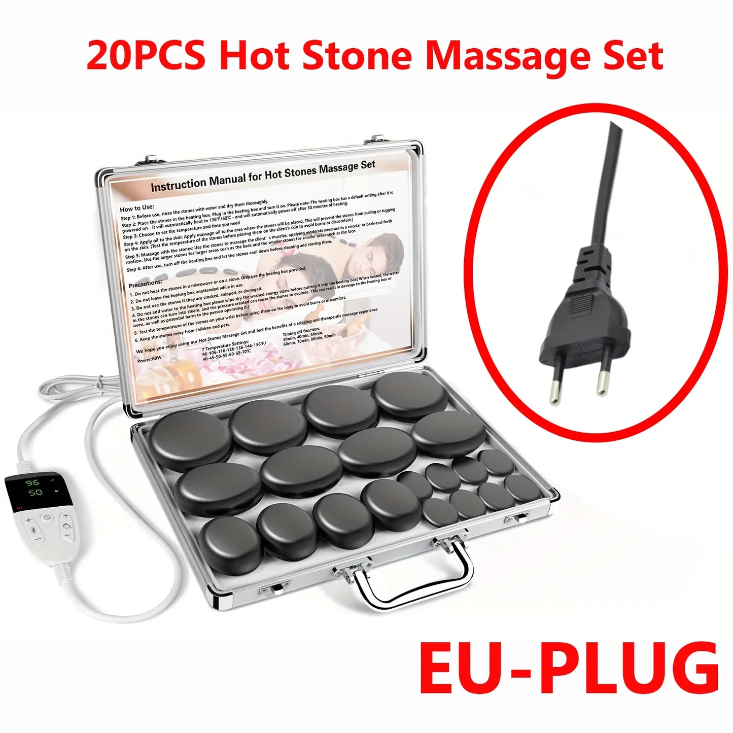 Adjustable Temperature Hot Stone Massage Set with Heater – Professional Spa Tool for Neck and Body Relaxation