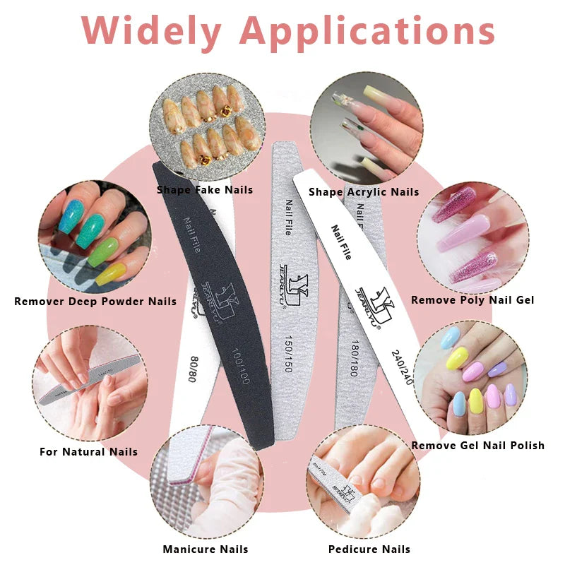 5Pcs Nail File Set – Mixed Colors with 80/100/150/180/240 Grit | Professional Sandpaper Cuticle Remover and Buffer Files