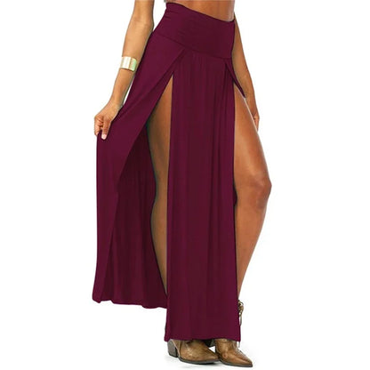 Women’s High-Waist Double Slit Maxi Skirt – Sexy Solid Summer Long Skirt, New Arrival for Valentine’s Day & Wholesale