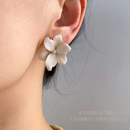 Modern 925 Silver Red Flower Stud Earrings — Spring/Summer Popular Big Earrings for Women & Girls, Fashion Jewelry Gift