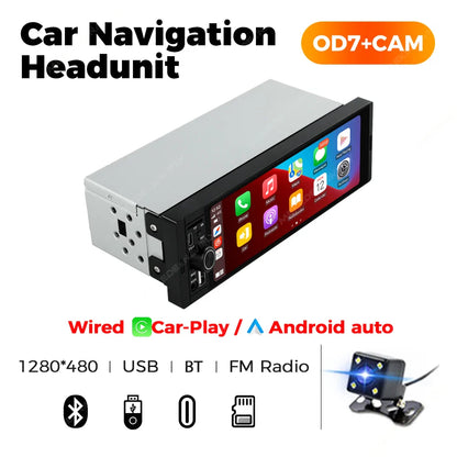 1DIN Universal 6.86" MP5 Car Radio – Wireless CarPlay Android Auto Multimedia Video Player with AUX, USB, SWC, Bluetooth & Touchscreen