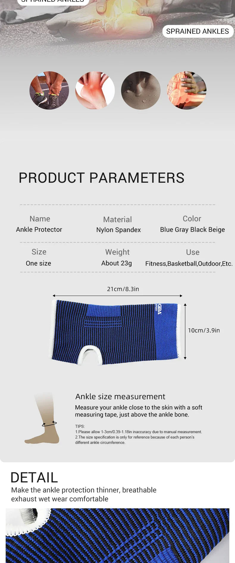 Elastic Breathable Ankle Support Sleeves - One Size for Running, Basketball & Cycling