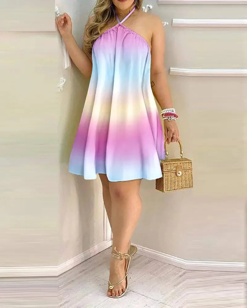 Floral Print Halter Neck Boho Dress – Backless Summer Spring Women’s Fashion Casual Elegant Sundress Clothing