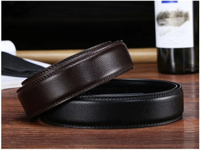 Men's Ratchet Leather Belt – Adjustable Strap with Free Buckle Replacement for Cowboy Style
