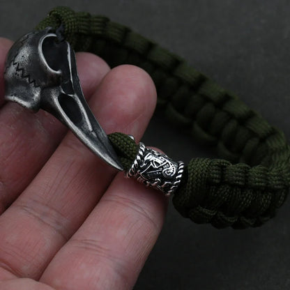 Odin Crow Skeleton Viking Bracelet - Norse Rune Bead Paracord Rope Valknut Eagle Pendant Amulet Jewelry Gift