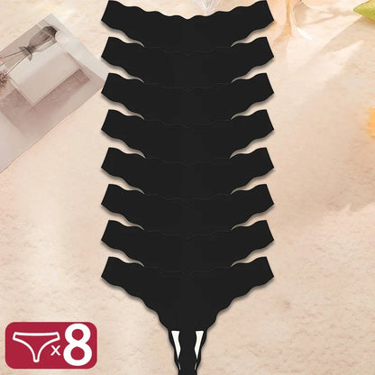 8Pcs Women’s Seamless G-String Panties - Ice Silk Elastic Thong Underwear Set for Comfort & Everyday Wear