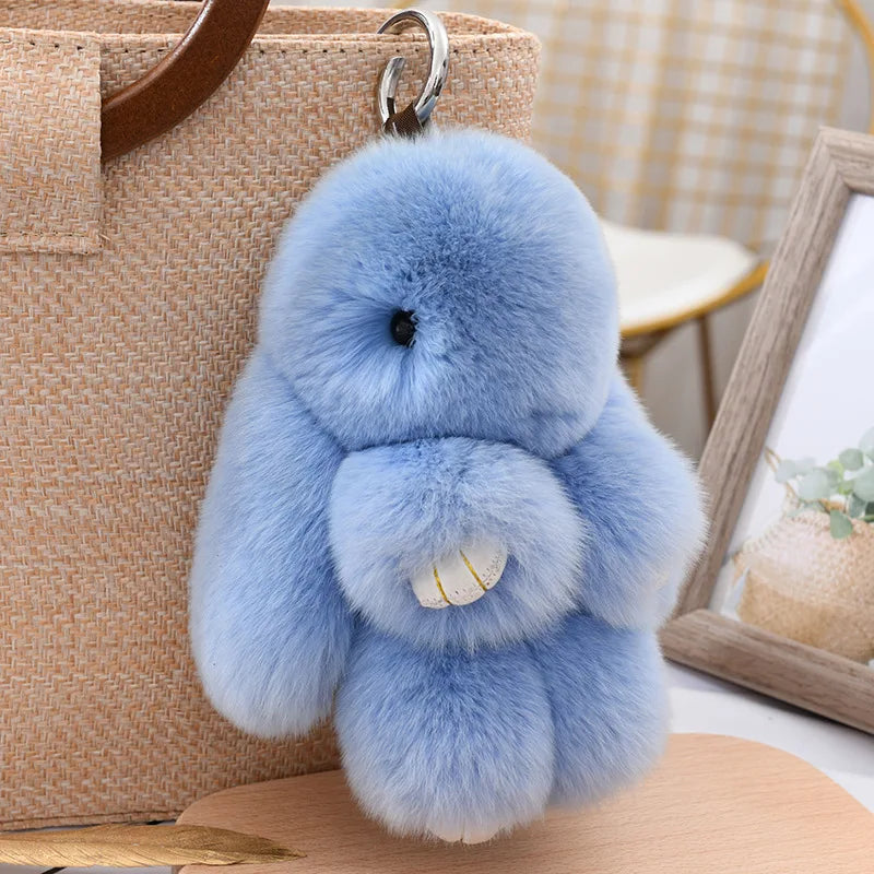 100% Natural Rex Rabbit Fur Keychain – Fluffy Bunny Bag Charm, Doll Toy & Lovely Pendant