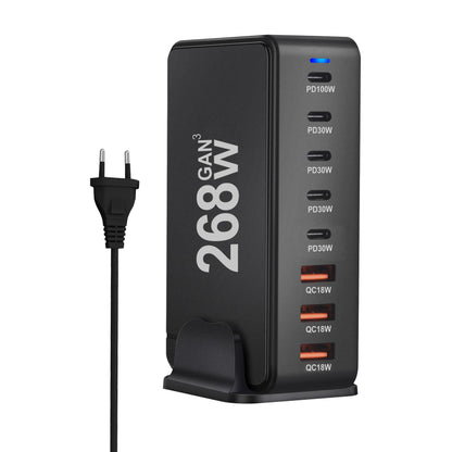 268W Desktop GaN Charger – 8-Port USB Type-C PD Fast Charger with Quick Charge 3.0 for Mobile Devices
