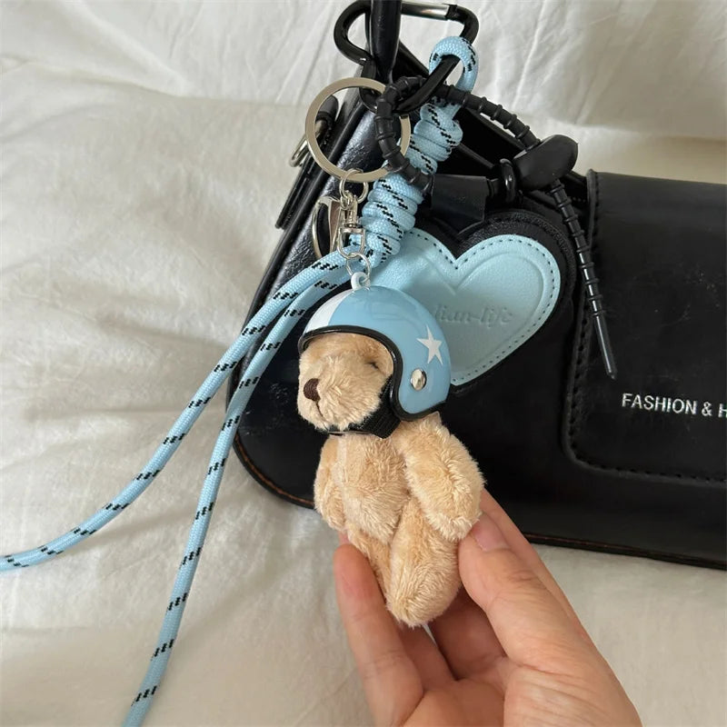 2024 Cute Electric Car Bear Plush Key Pendant – Trendy Dachshund Bag Charm for Girls’ School Bags