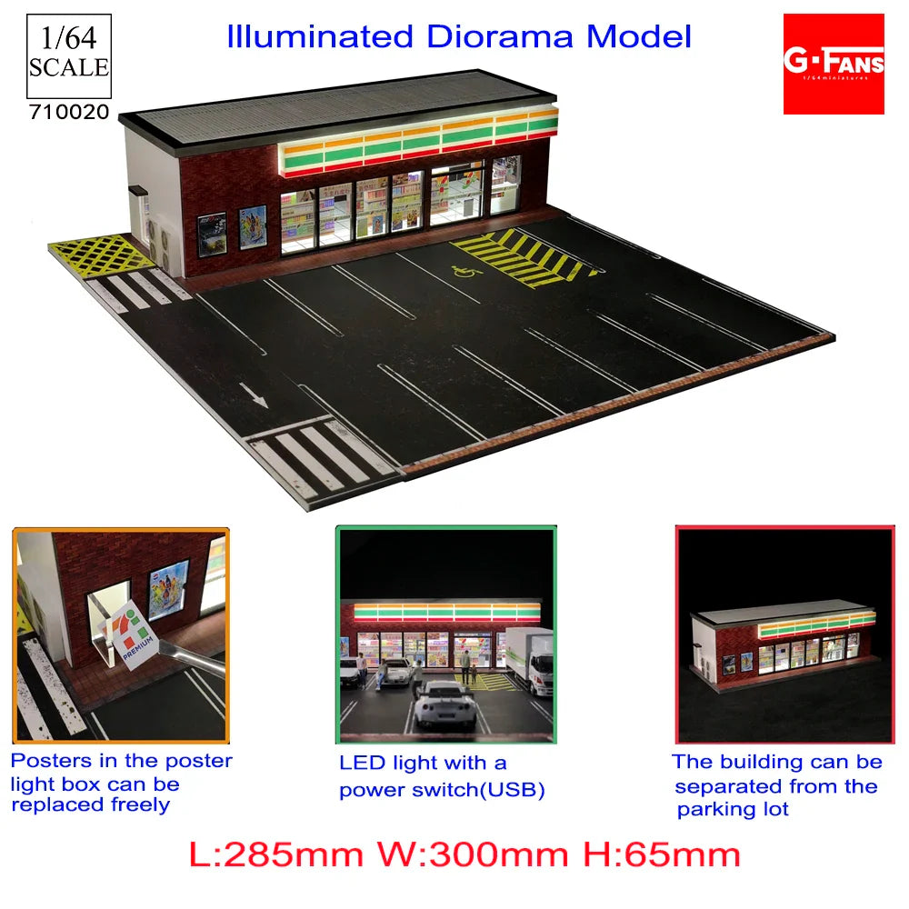 GFans 1:64 Scale Diorama Car Garage Model – LED Lighted Parking Lot DIY City Set for Collection & Display Gifts