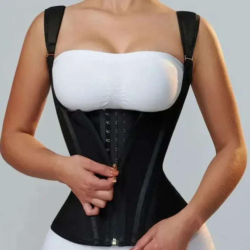 Fajas Colombianas Body Shaper for Women – Double Compression Waist Trainer Vest with Adjustable Zipper & Hook-Eyes
