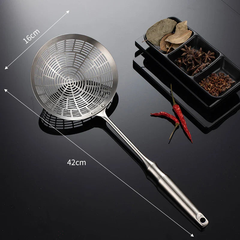 3 Sizes Round 304 Stainless Steel Strainer Set – Long Handle Kitchen Sieves for Hot Pot, Oil Filter & Cooking Tools