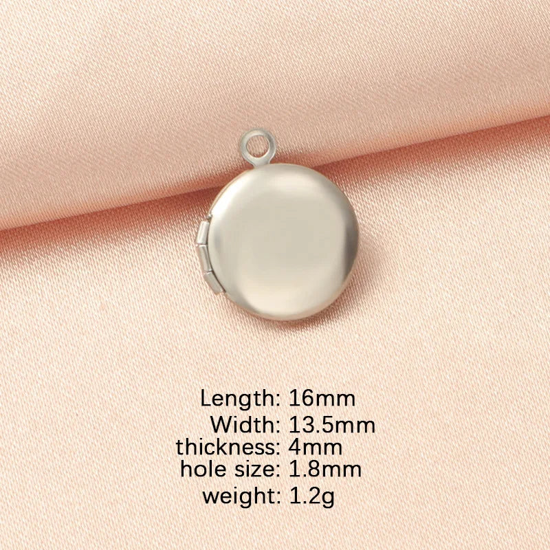 Stainless Steel Photo Locket Charms - 5-Piece Heart, Round & Square Memory Pendant Set