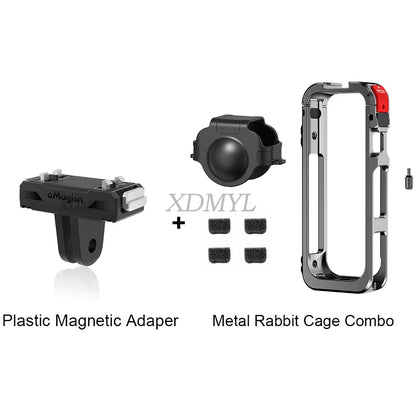 Aluminum Alloy Protective Cage for Insta360 X5 – Camera Frame with Silicone Lens Cover & 1/4" Cold Shoe