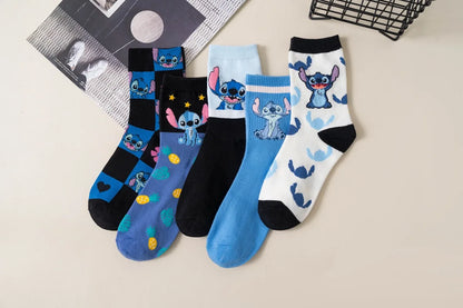 Disney Kawaii Stitch Cotton Socks - Medium Length Combed Cotton Socks, Perfect Birthday Gift for Girls & Boys