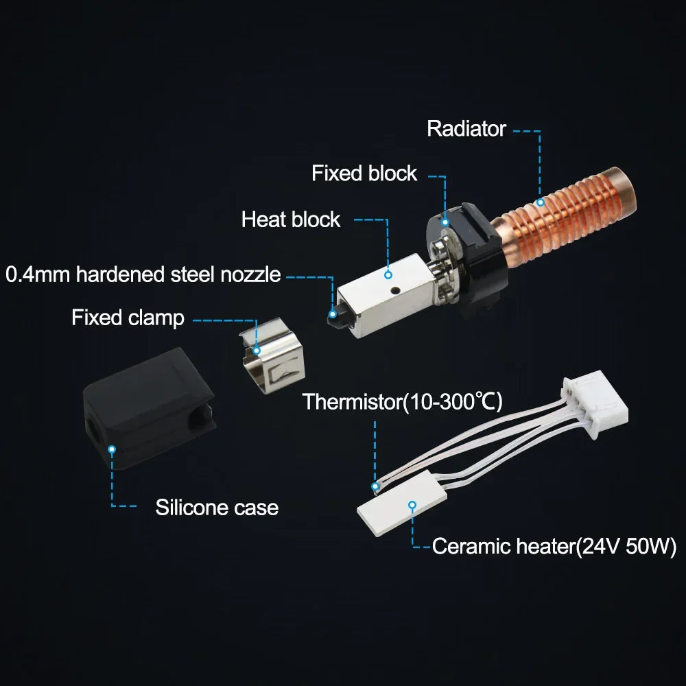 Hotend for Flashforge Adventurer 5M/5M Pro – Ceramic Heating Block Kit, 280℃ Hot End, Hard Steel Nozzle 3D Printing Parts