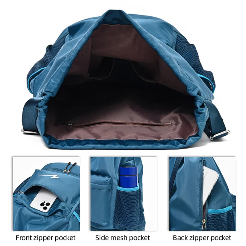 Drawstring Fitness Bag — Lightweight Multi-Pocket Gym Backpack with Separate Shoe Compartment, Foldable Outdoor Training Bag