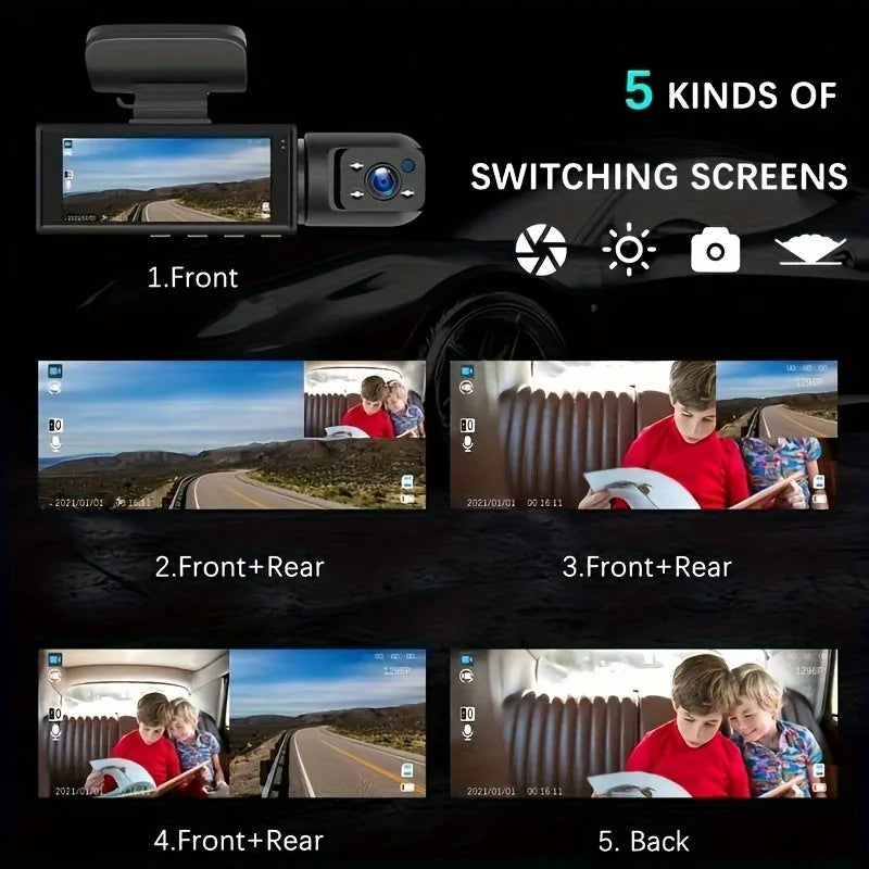 1080P WiFi Dual Camera Dash Cam — Front & Inside Car DVR with IR Night Vision, Loop Recording & Wide-Angle Lens
