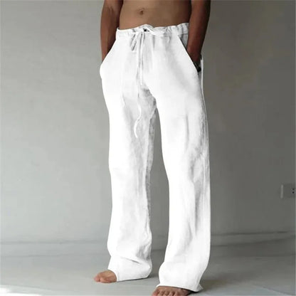 Men’s Cotton Linen Casual Pants – Breathable Summer Trousers with Elastic Waist, Solid Color Harajuku Style
