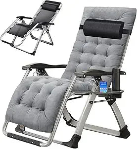 Set of 2 Zero Gravity Outdoor Lounge Chairs – Reclining Patio Sun Loungers with Cushion, Headrest & Cup Holder