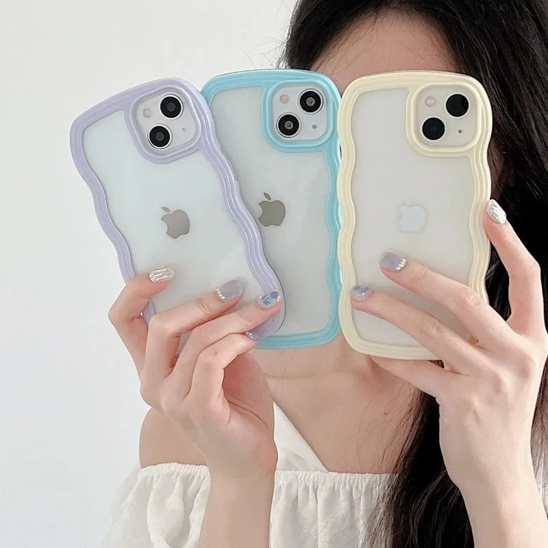 Candy Wavy Lines Bumper Case for iPhone 16/15/14/13/12/11 Pro Max Plus XR XS Max – Shockproof Clear Hard Back Cover
