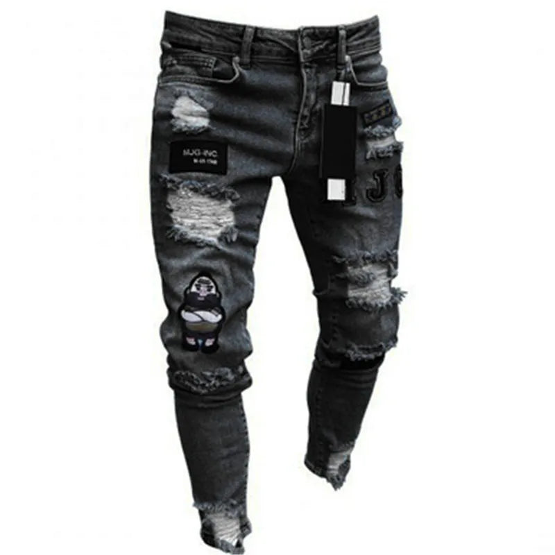 Men’s Retro Washed Stretch Denim Jeans – Slim Fit Zipper Casual Skinny Pencil Pants, Plus Size