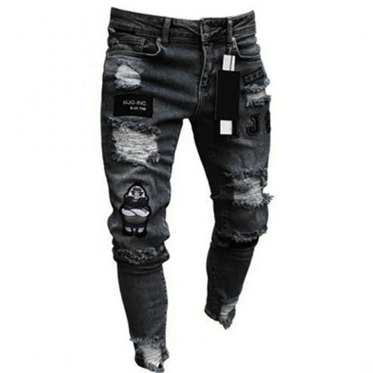 Men’s Retro Washed Stretch Denim Jeans – Slim Fit Zipper Casual Skinny Pencil Pants, Plus Size