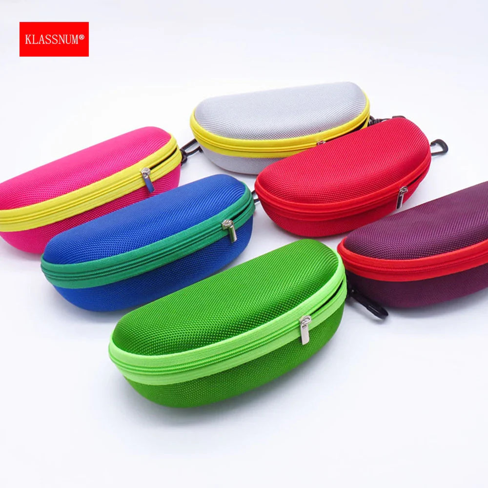 KLASSNUM Portable EVA Glasses Case - Colorful Sunglasses Hard Case with Zipper, Carabiner Hook, Eyeglasses Protector Box Holder