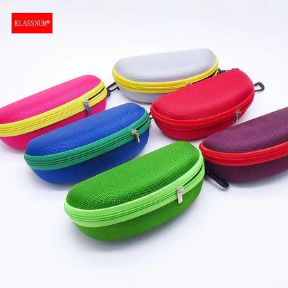 KLASSNUM Portable EVA Glasses Case - Colorful Sunglasses Hard Case with Zipper, Carabiner Hook, Eyeglasses Protector Box Holder