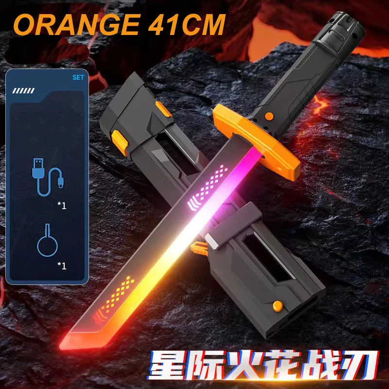 Colorful Glowing Sword Toy - LED Streamer Light Sword with Spark & Smoke Effects for Kids Christmas & Birthday Gifts
