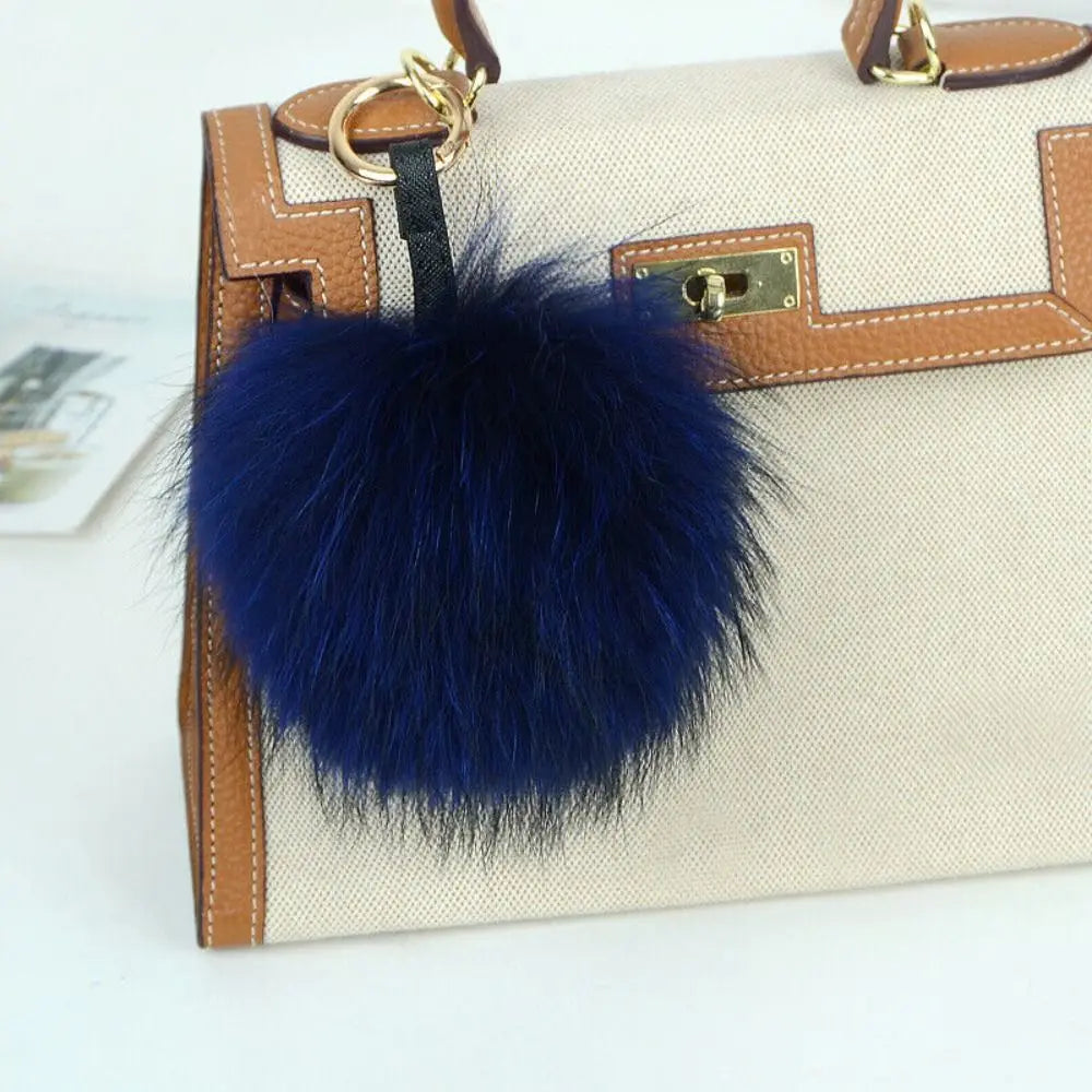 15cm Real Raccoon Fur Pompon Keychain – Cute Pendant for Bags, Hats, Clothes, and Accessories