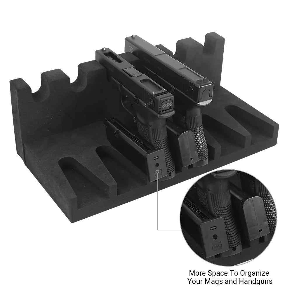 3/4/6 Slot Foam Gun Rack - Universal Pistol Holder for Glock, Handgun Display Stand & Gun Safe Organizer
