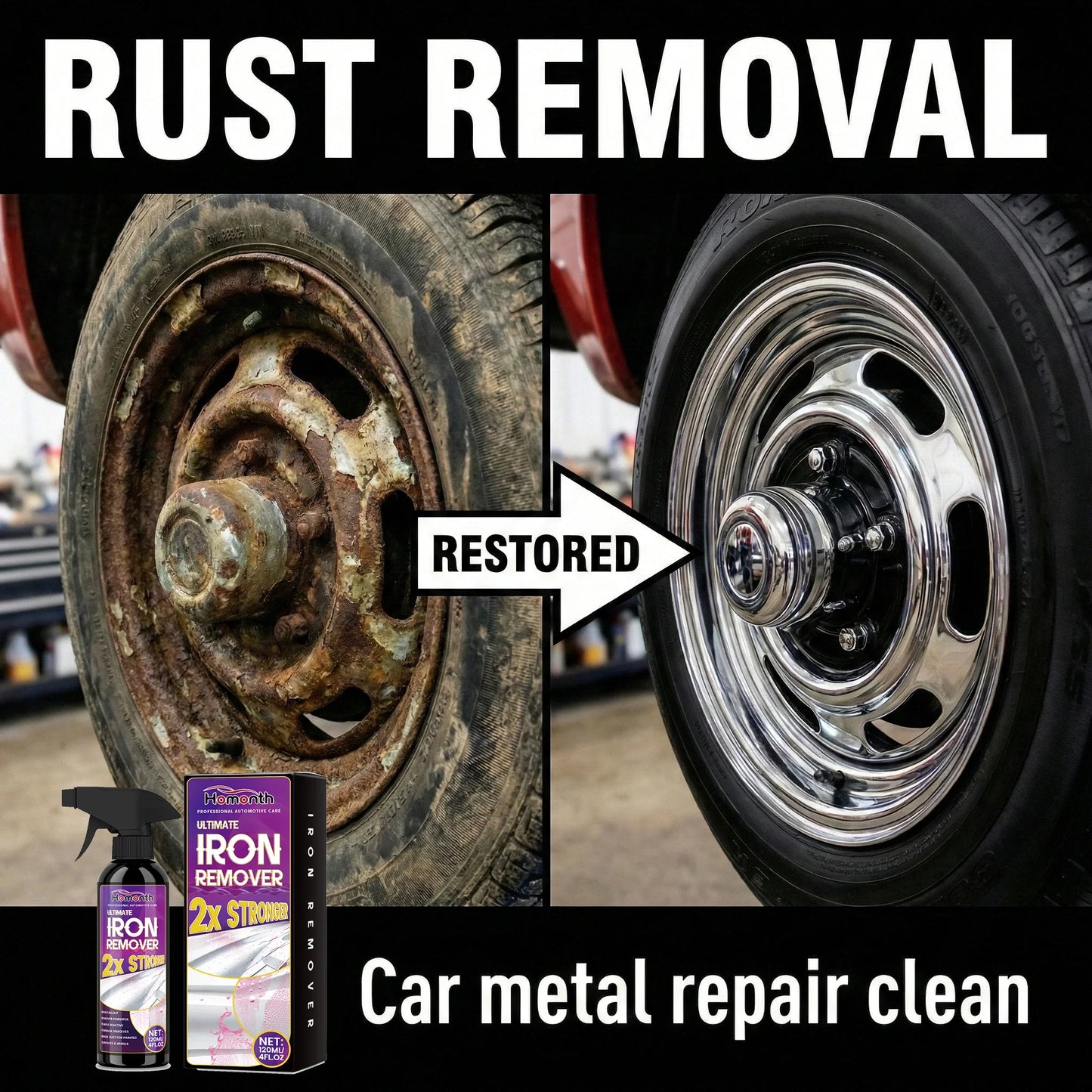 Powerful Rust Remover Spray - Fast Metal Rust Removal Solution for Cars, Bikes, Tools & Household Repairs