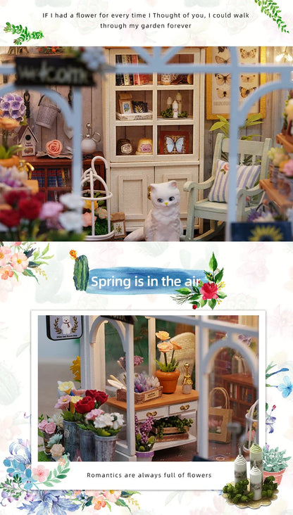 DIY Wooden Sunshine Greenhouse Cottage – Miniature Dollhouse Kit with Furniture for Friends' Gifts