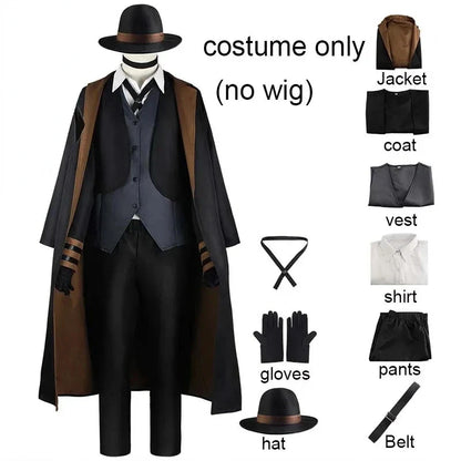 Nakahara Chuuya Cosplay Costume — Hat, Uniform, Trench Coat & Pants, Big Size Outfit for Halloween & Comic Con
