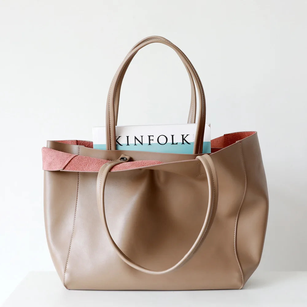 Customizable Name Large Capacity Commuter Bag – 100% Genuine Leather Soft Tote, Single Shoulder & Diagonal Shopping Bag