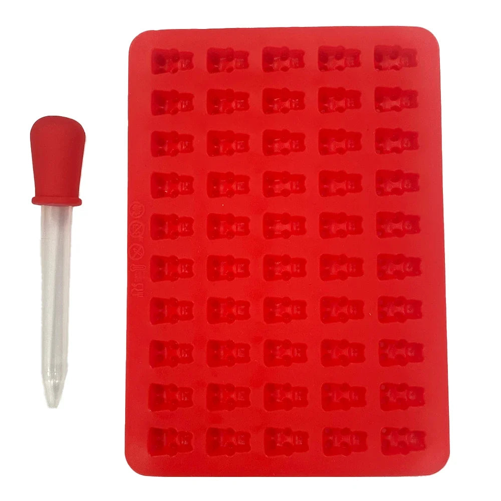 Gummy Bear Silicone Molds - Mini Chocolate Candy Molds with Droppers Food Grade Nonstick Baking Set of 4