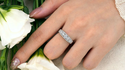 Newshe 925 Sterling Silver Eternity Ring — 1.1ct Round AAAAA CZ Wedding Band for Women, Sizes 4–13