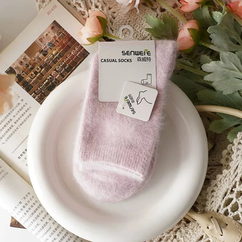 Women’s Wool Winter Socks — Thick Warm Medium Tube Rabbit Hair & Cashmere Socks for Autumn/Winter