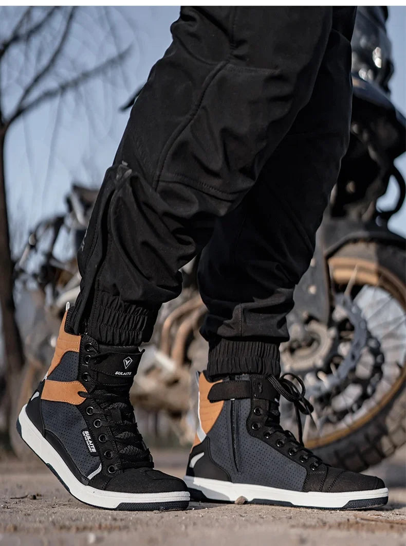 Motorcycle Riding Shoes - Breathable High-Cut, Anti-Fall, Anti-Slip Knight Boots, Parkour Shoes, All-Season Casual Motorcycle Boots