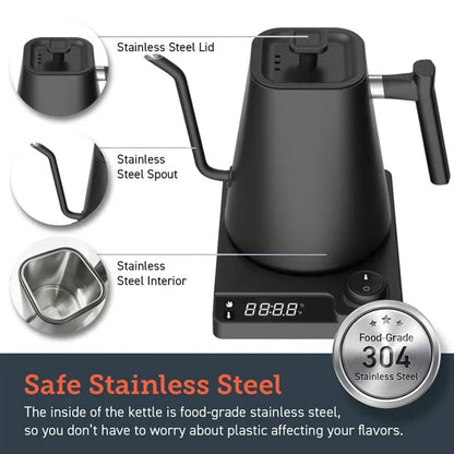 1200W Gooseneck Electric Kettle with Temperature Control – 110V/220V Stainless Steel Coffee & Tea Kettle with Precision Heating & Fast Boil System