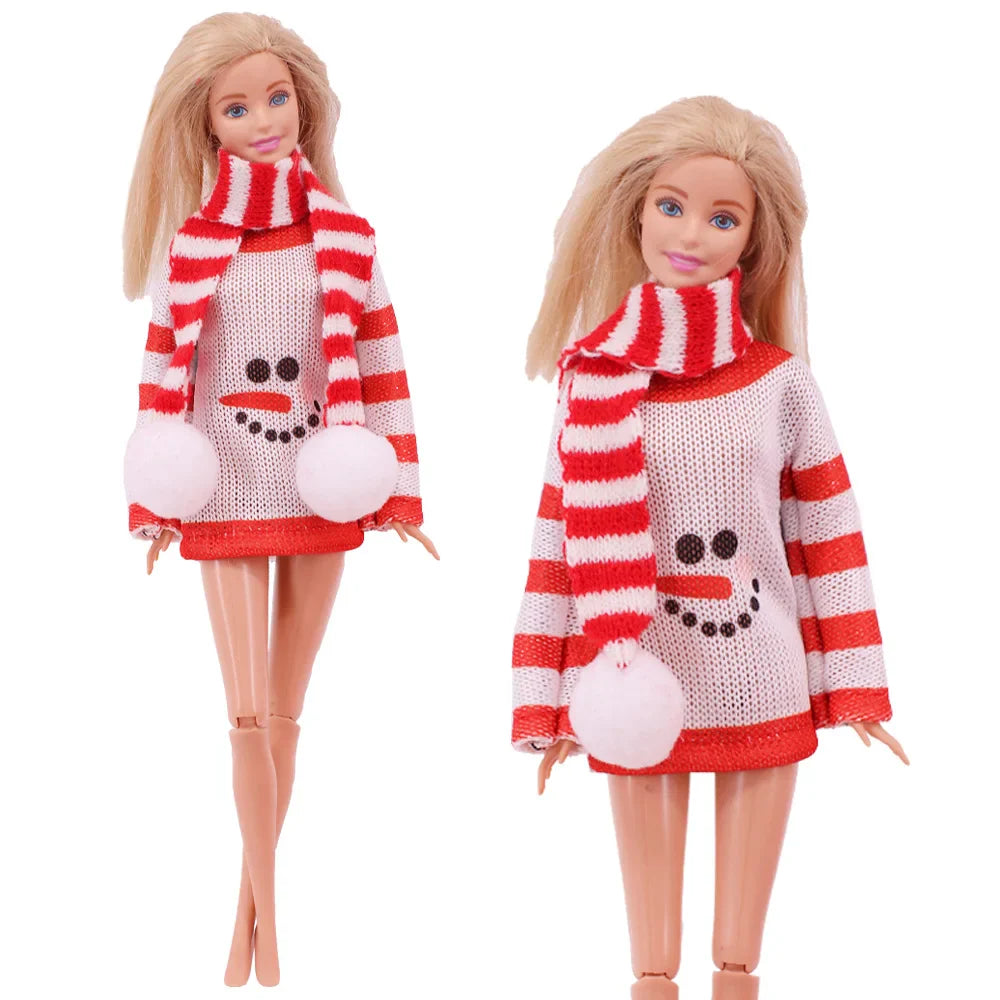 Doll Christmas Sweater & Scarf – 11.8 Inch 1/6 BJD Doll Clothes Accessories for Girls