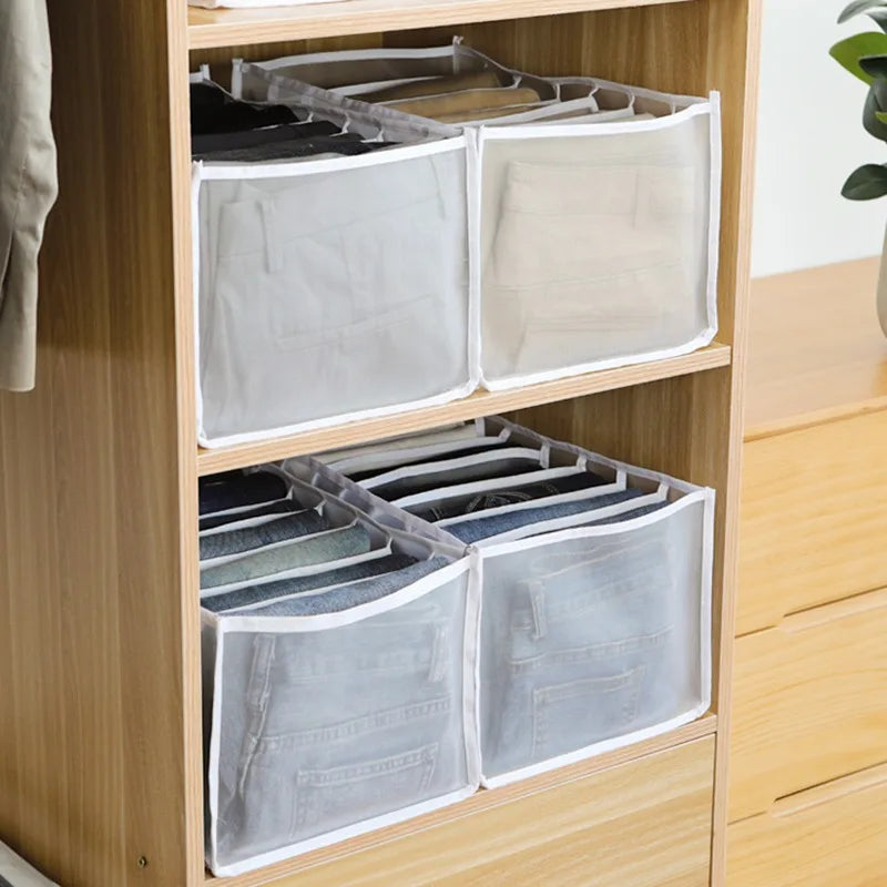 7-Grid Jeans Storage Box — Closet & Wardrobe Drawer Organizer for Clothes, Pants, and Socks Separation