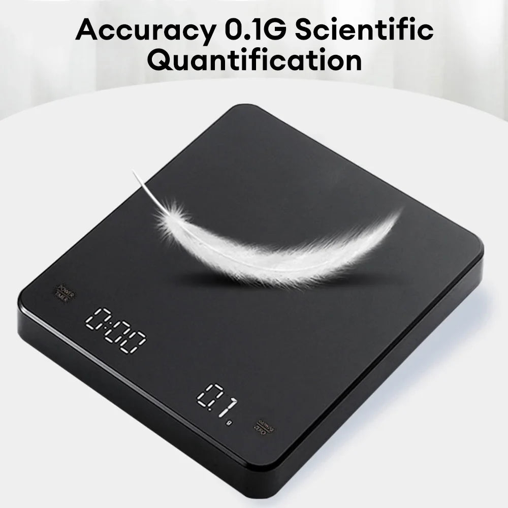Digital Coffee Scale with Timer LED Screen - Espresso USB, 3kg Max Weighing, 0.1g High Precision Measures in Oz/ml/g, Kitchen Scale