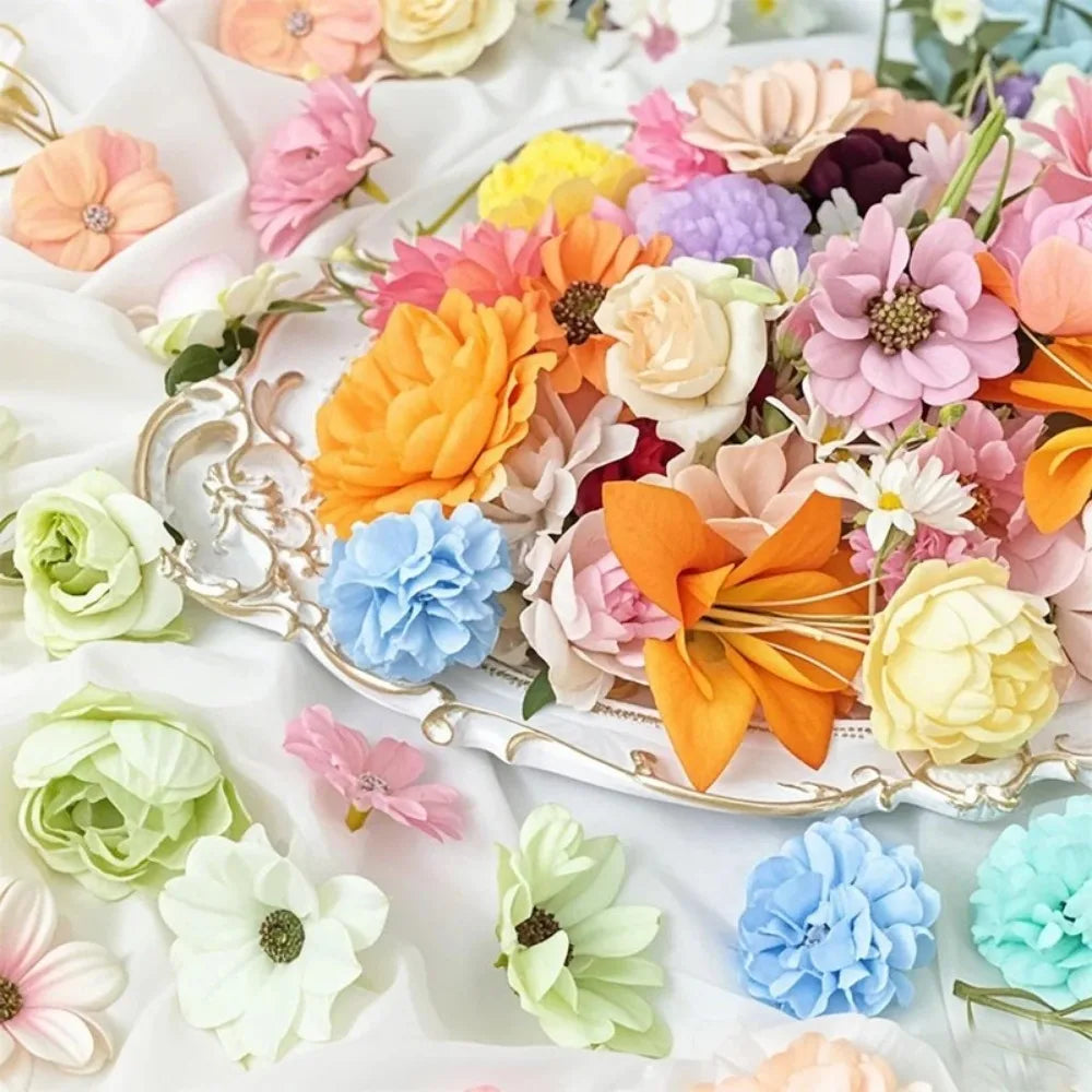 20/52Pcs Artificial Silk Flowers – Random Mix Fake Flowers for Home Decor, DIY Crafts, Wedding, and Bridal Accessories