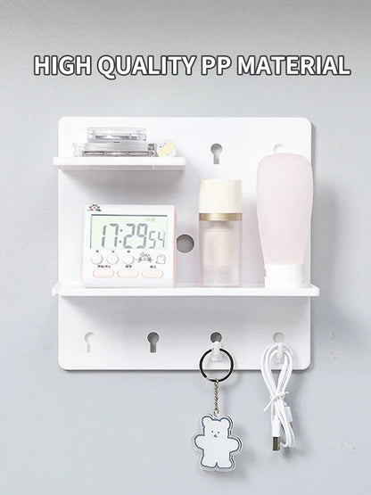 Wall-Mounted Perforation-Free Plastic Shelf – Bathroom & Dormitory Wall Hanging Organizer for Student Bedroom & Headboard