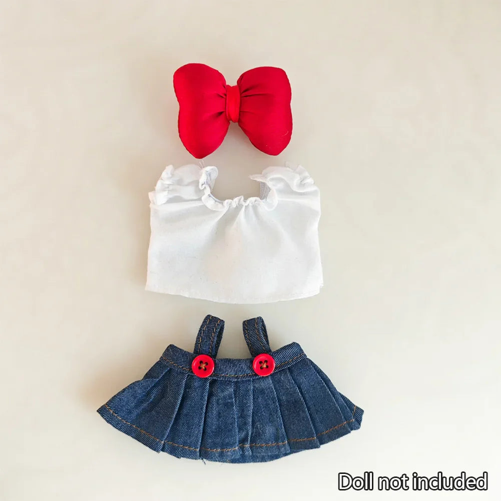 Mini Doll Clothes & Accessories — 15–17cm Labubu & 10cm Cotton Doll Outfit, Pink Hoodie & Yarn Skirt (No Doll)