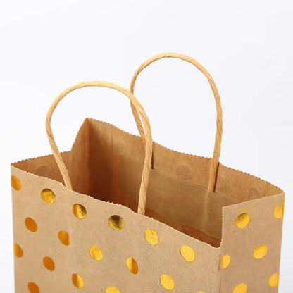 5 Pcs Dot Star Kraft Paper Bags with Handles – Birthday, Wedding & Party Gift Packaging Bags